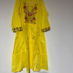 Yellow Embroidered 3 piece cotton suit